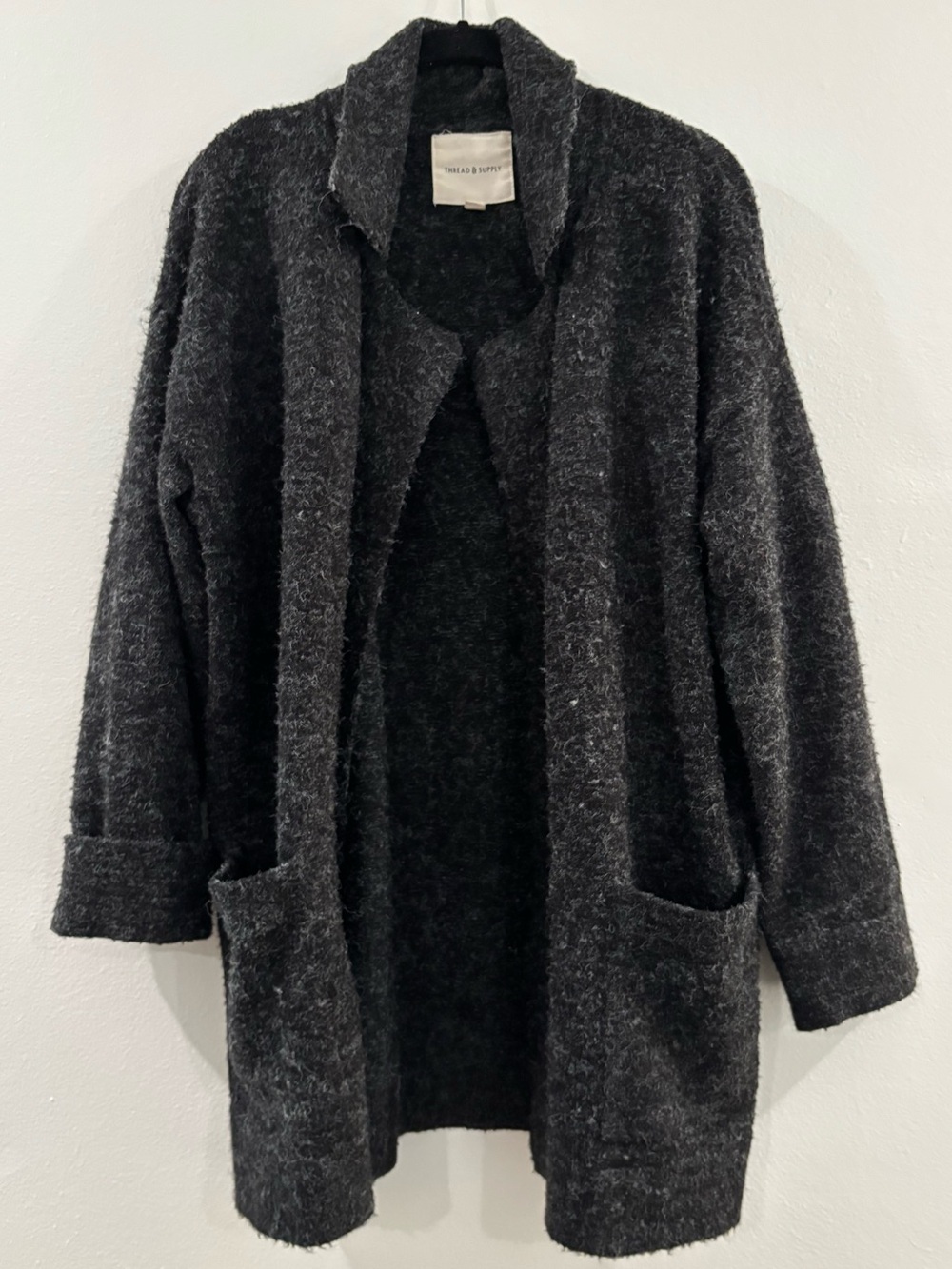Thread & Supply Charcoal Open-Front Fuzzy Cardigan